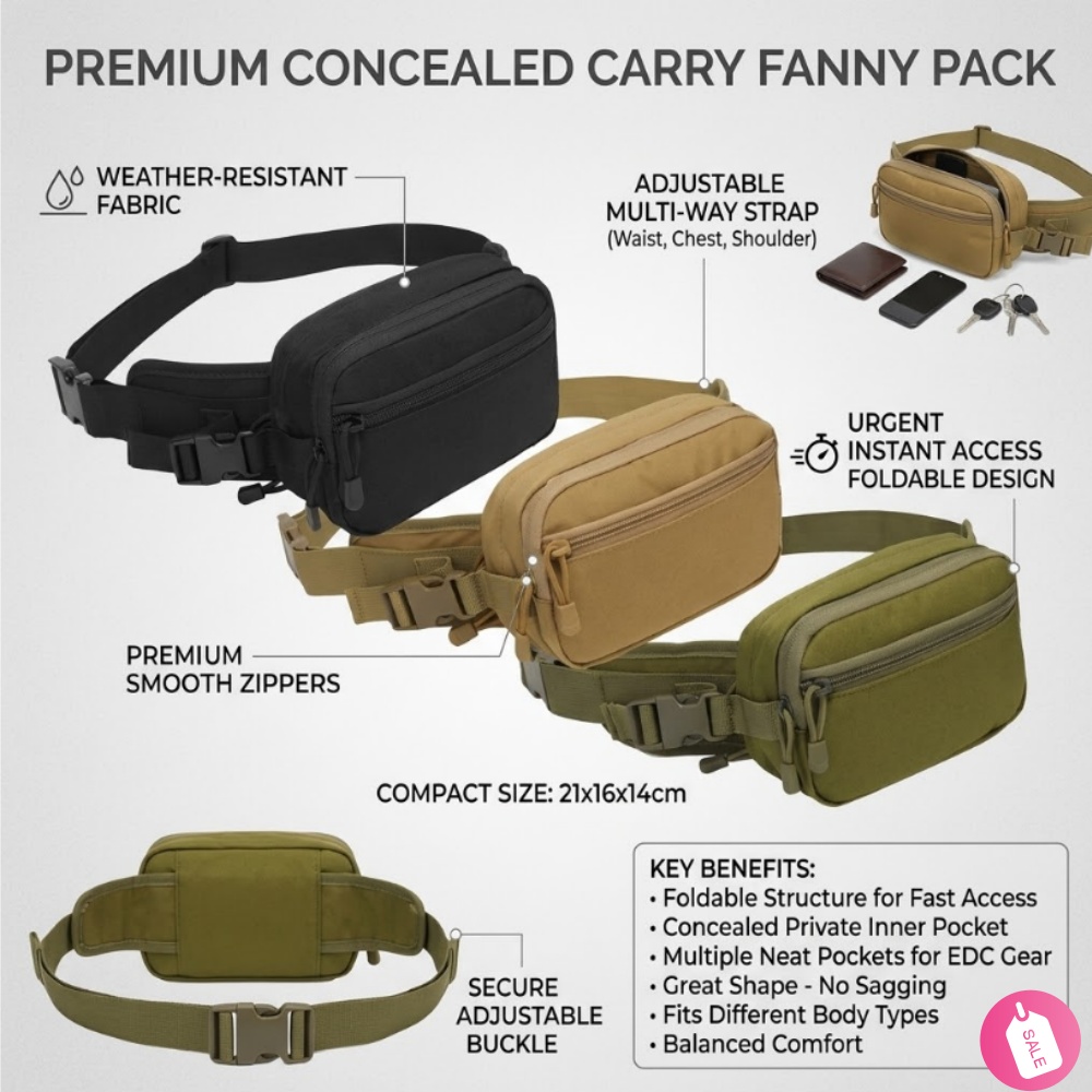 Edc Carry Fanny Pack - حقيبة خصر تكتيكية للحمل المخفي للرجال،